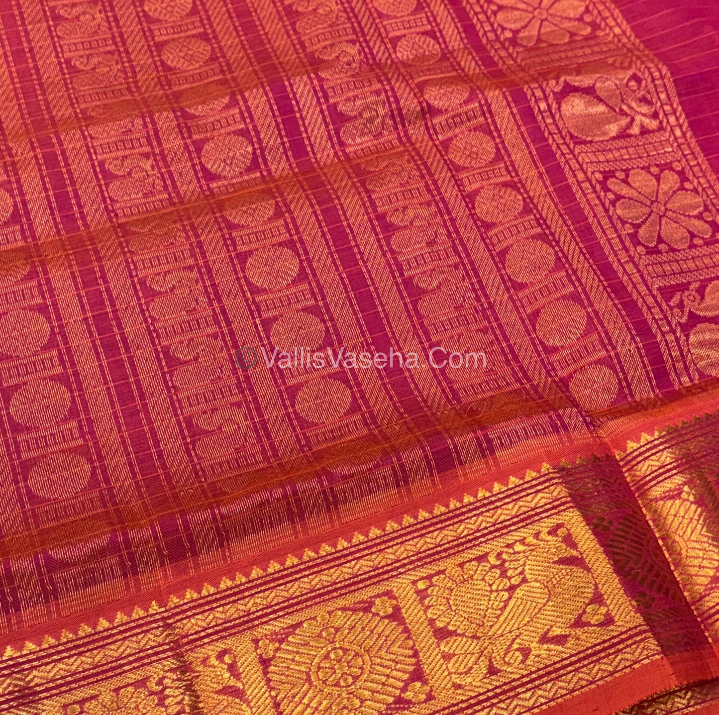 Pure Silk Cotton Saree - Blue With Peach Shade - Lakshadeepam Design - VVPLD001