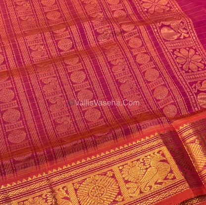 Pure Silk Cotton Saree - Blue With Peach Shade - Lakshadeepam Design - VVPLD001