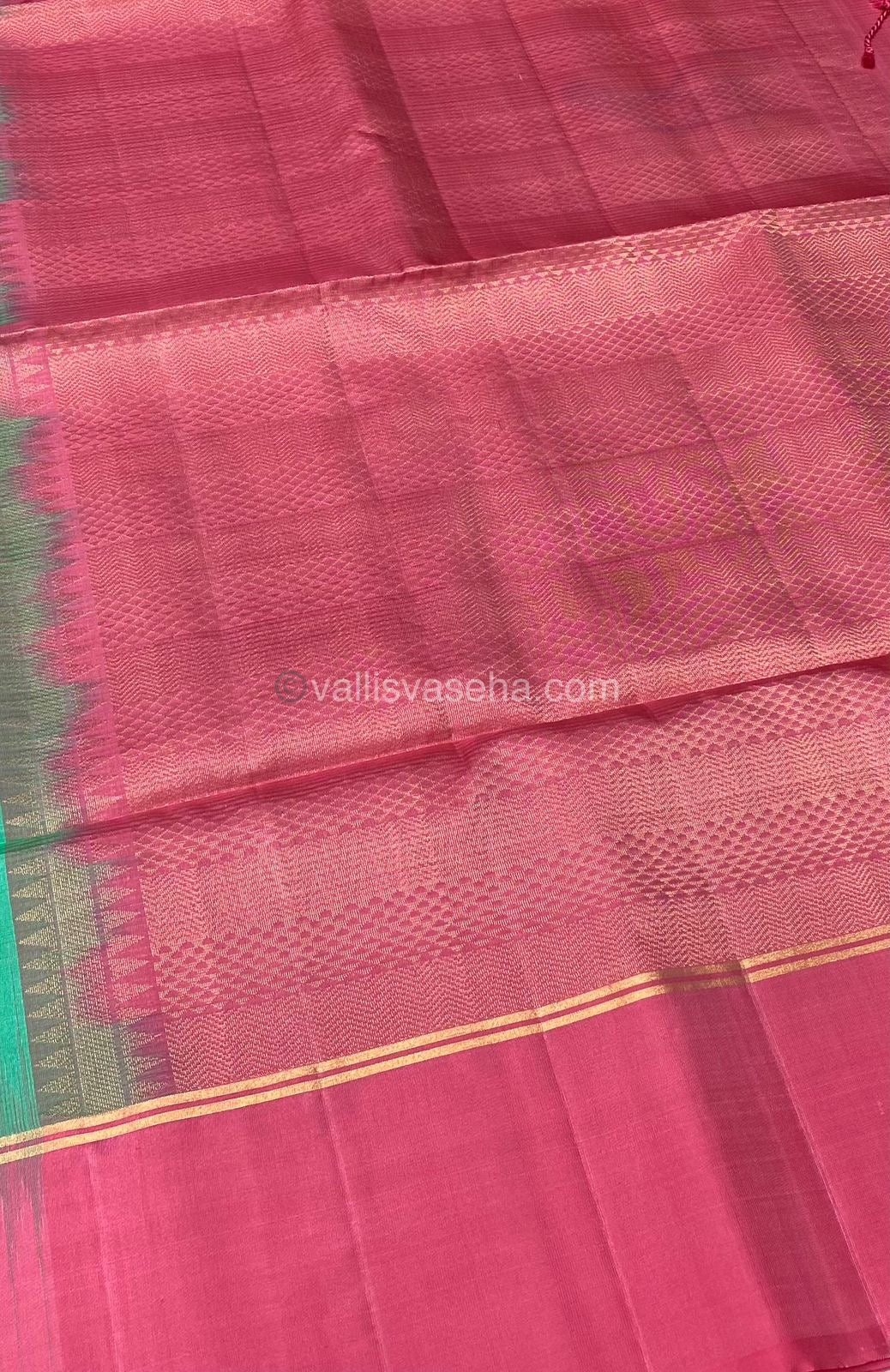 Pure Soft Silk Saree - Mallika Mottu Design / Rain Drop Design - Sea Green with Peachish Pink - VVPSS021