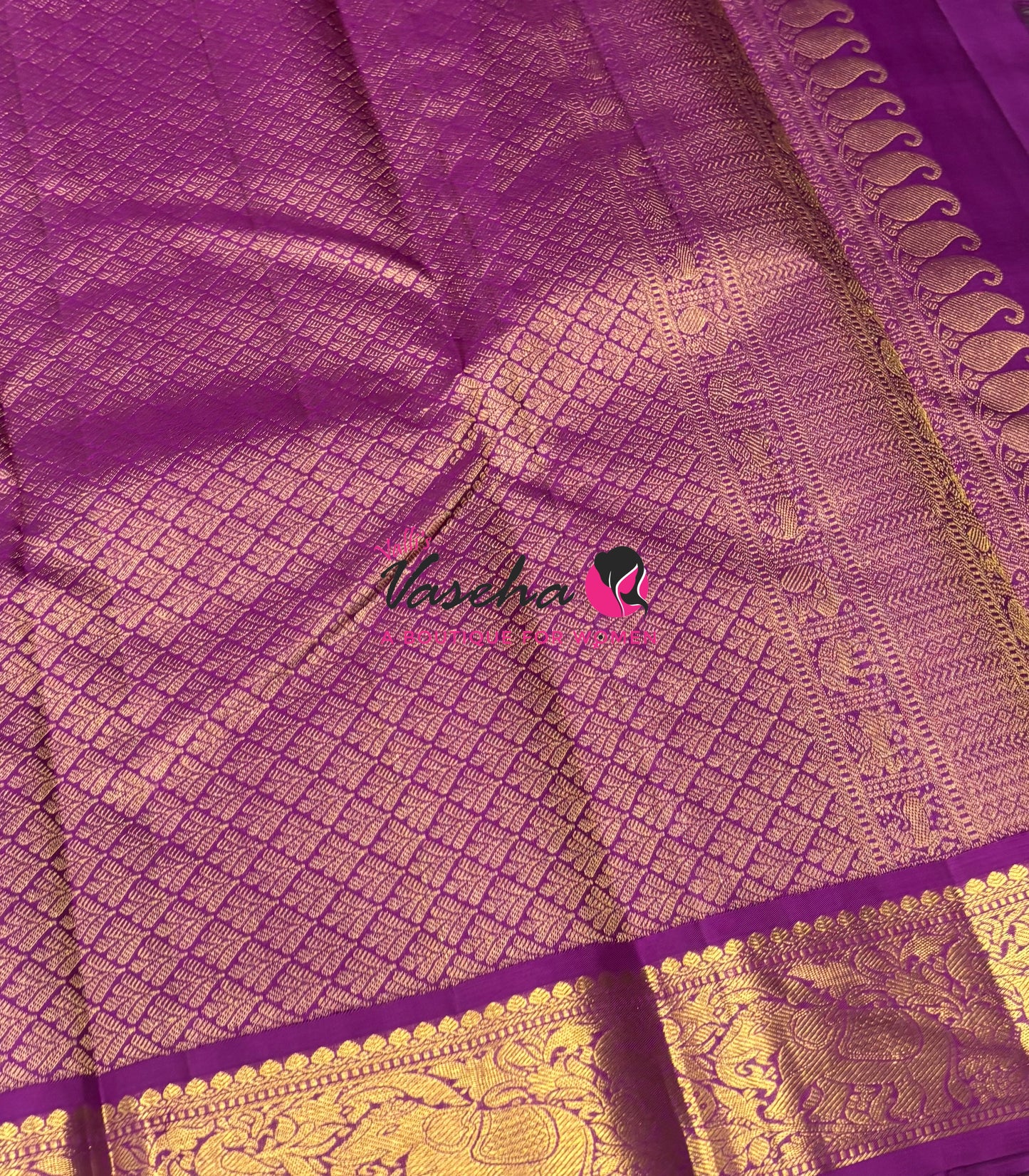 Pure Kanchipuram Silk Saree - Dual Tone Greenish Grey & Purple Combo - VVPS025