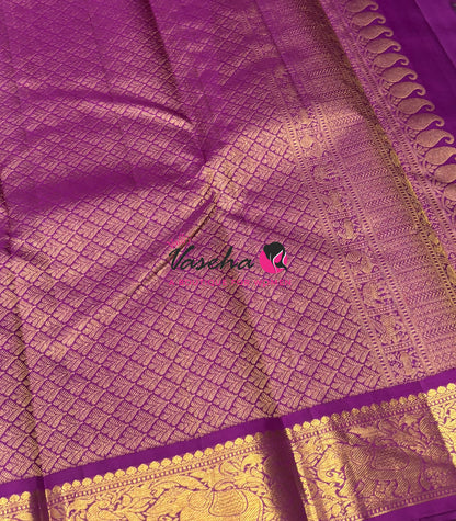 Pure Kanchipuram Silk Saree - Dual Tone Greenish Grey & Purple Combo - VVPS025