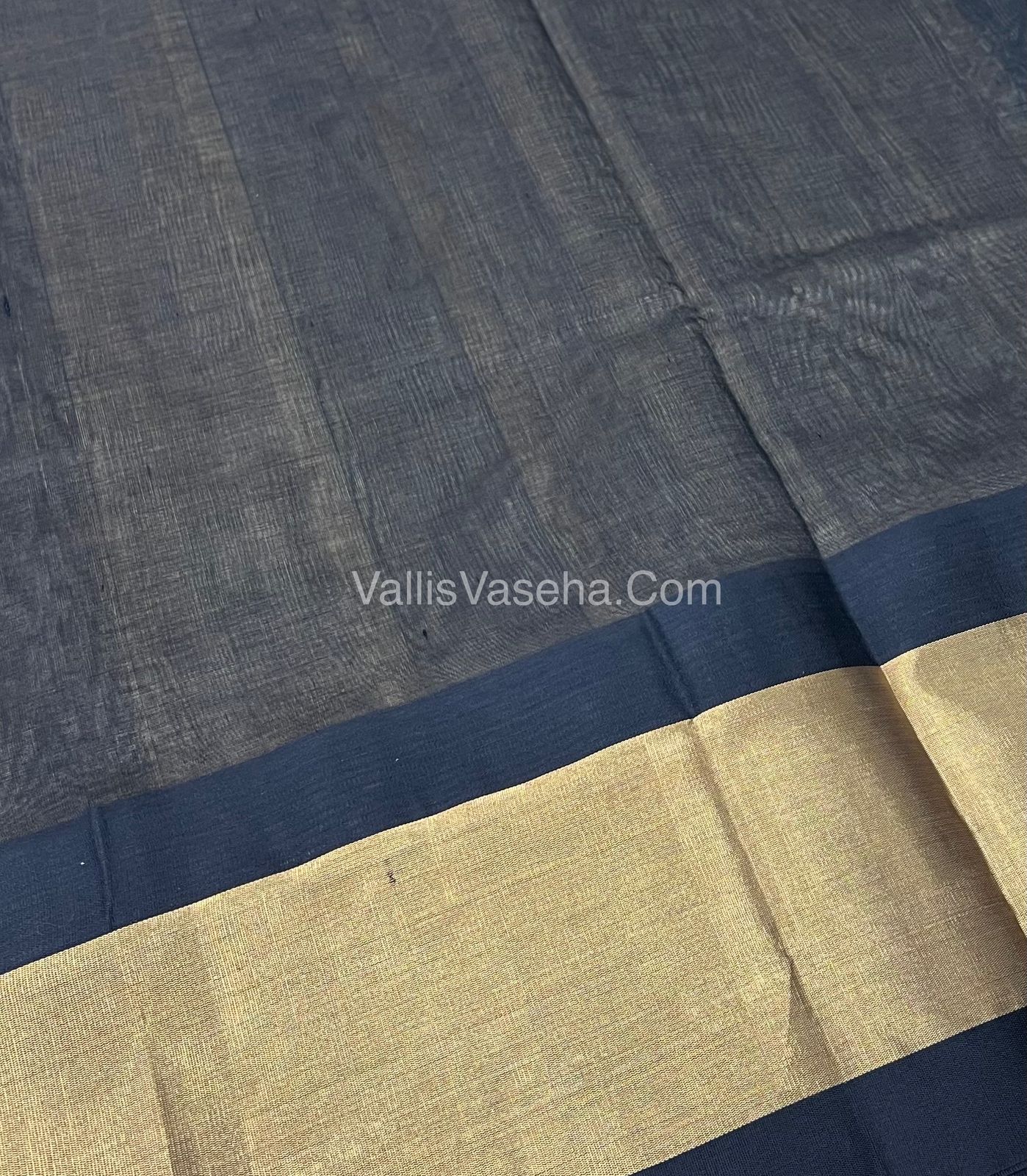 Pure Korvai Silk Cotton Saree - Cream With Black Shade Temple border - VVKSC001