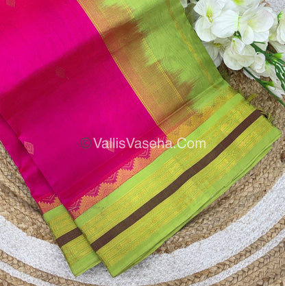 Pure Korvai Silk Cotton - Pink with Green - VVKSC025
