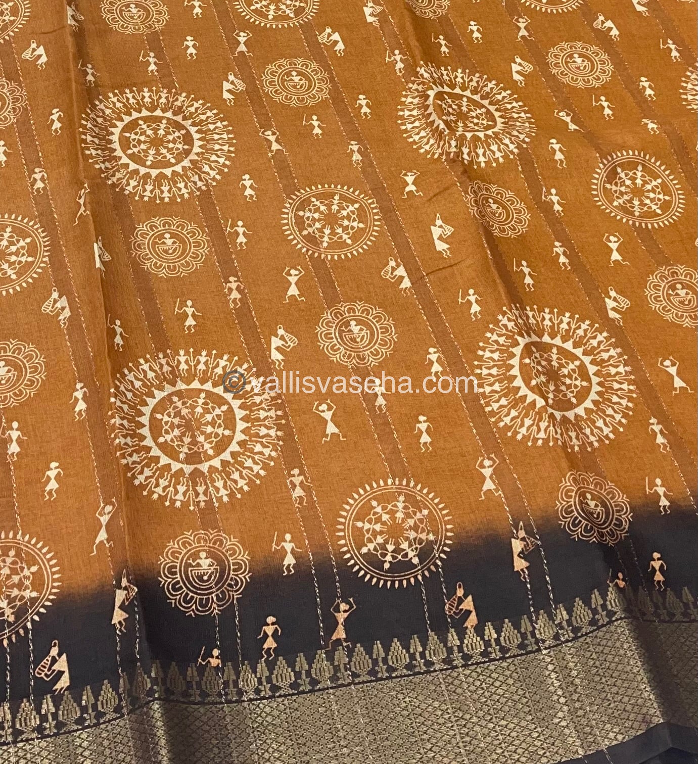 Chanderi Mixed Cotton Saree - Varli Prints - VVMCV001