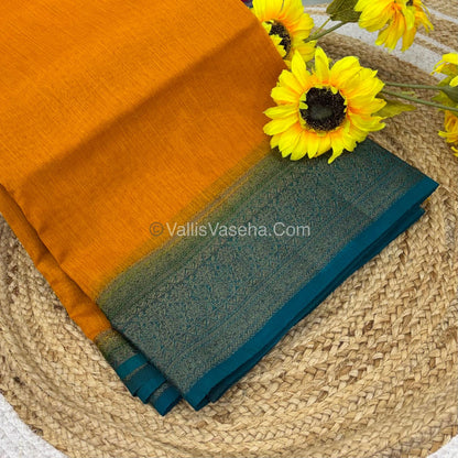 Bamboo Silk Saree - Yellow With Blue Shade - VVBSS006