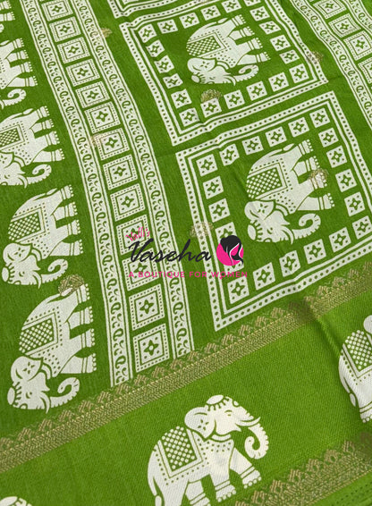 Casual Wear Sarees - Semi Binny / Semi Dola Silk - Green Shade - VVSDS007