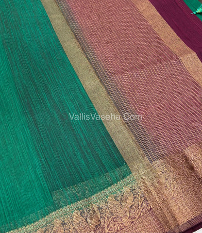 Bamboo Silk Saree - Green With Wine Shade - VVBSS005