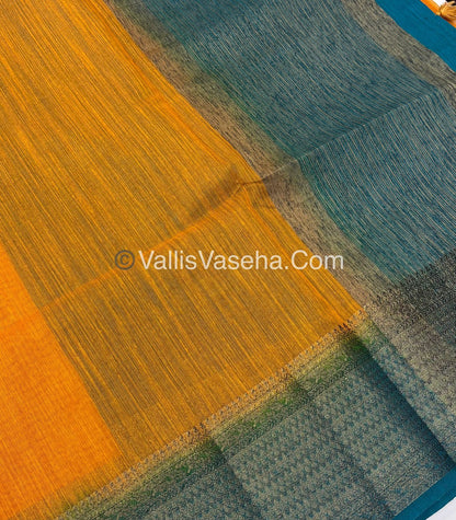 Bamboo Silk Saree - Yellow With Blue Shade - VVBSS003