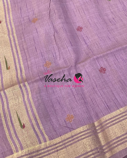 Muga Tissue Linen Saree - Lavender Shade - VVMLT002