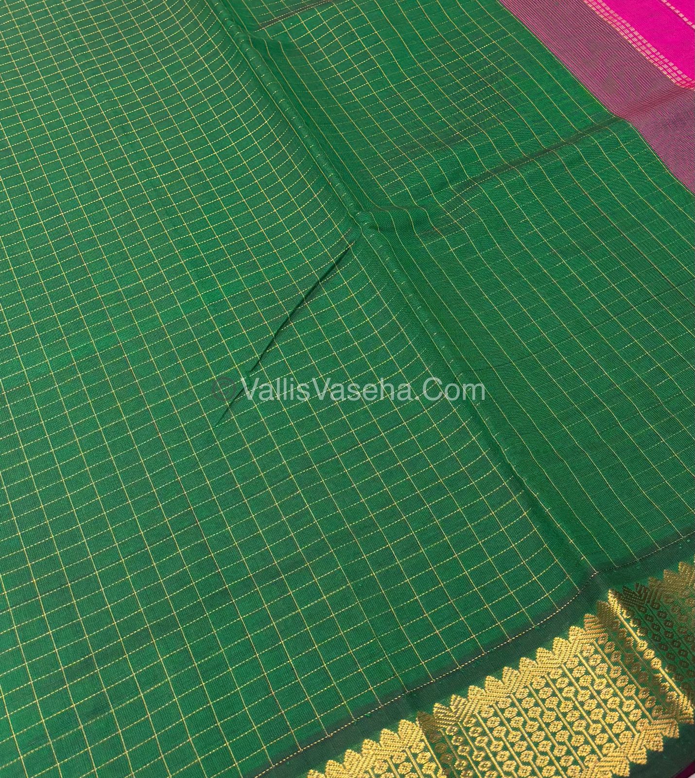 Semi Silk Cotton Saree - Green With Pink shade - VVSSC003