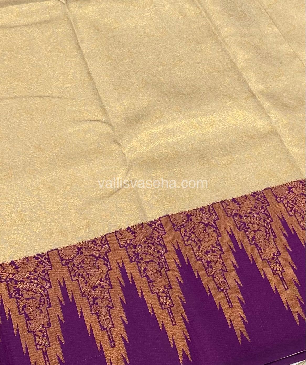 Kanchi Semi Silk - Creamish Grey with Purple - Temple Border  - VVKSS001