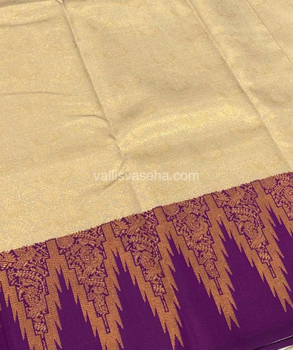 Kanchi Semi Silk - Creamish Grey with Purple - Temple Border  - VVKSS001