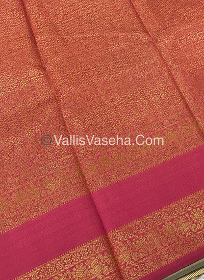 Kanchi Semi Silk - Mayil & Chakkaram design - Cream  with Pink - VVKSS001