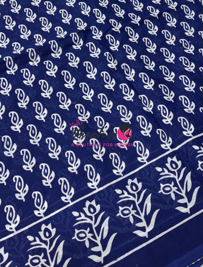 Pure Soft Mul Mul Cotton Sarees - Hand Block Prints - VVMMC011