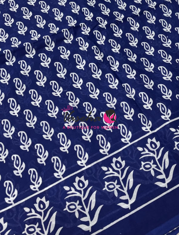 Pure Soft Mul Mul Cotton Sarees - Hand Block Prints - VVMMC011