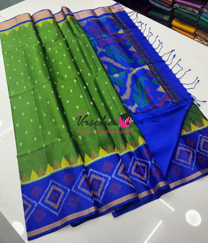 Pure Soft Silk Saree  - Pochampally Weaving - Green & Blue Combo - VVPSS110