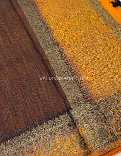 Bamboo Silk Saree - Black With Yellow Shade - VVBSS007