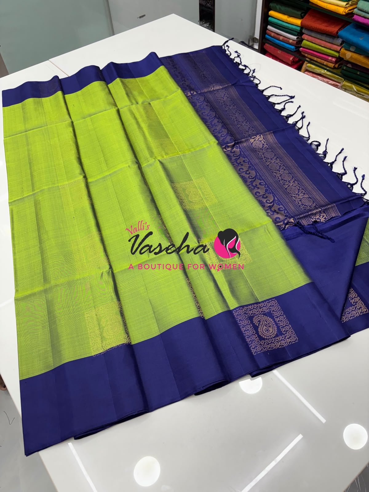 Pure  Soft Silk Saree - Green & Blue  - VVPSS091
