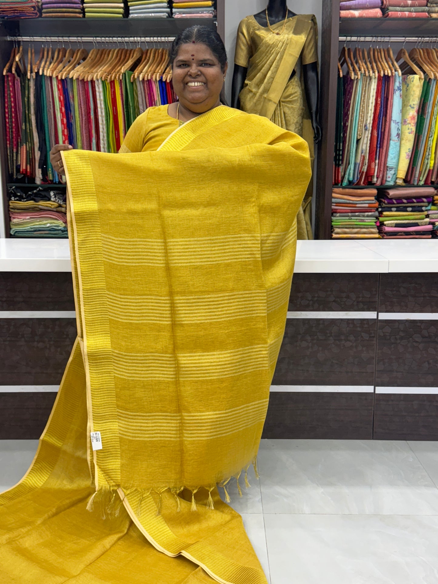 Tissue Linen Saree - Goldeb Yellow  Shade - VVTLS001