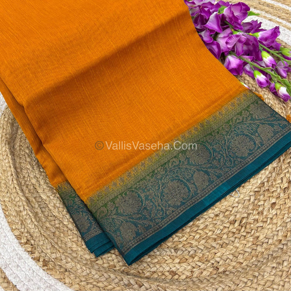 Bamboo Silk Saree - Yellow With  Blue Shade - VVBSS007