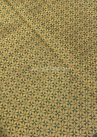 Semi Silk Saree - Kanchi Silk Style - Elephant Border - Yellow with Green - VVSSS005