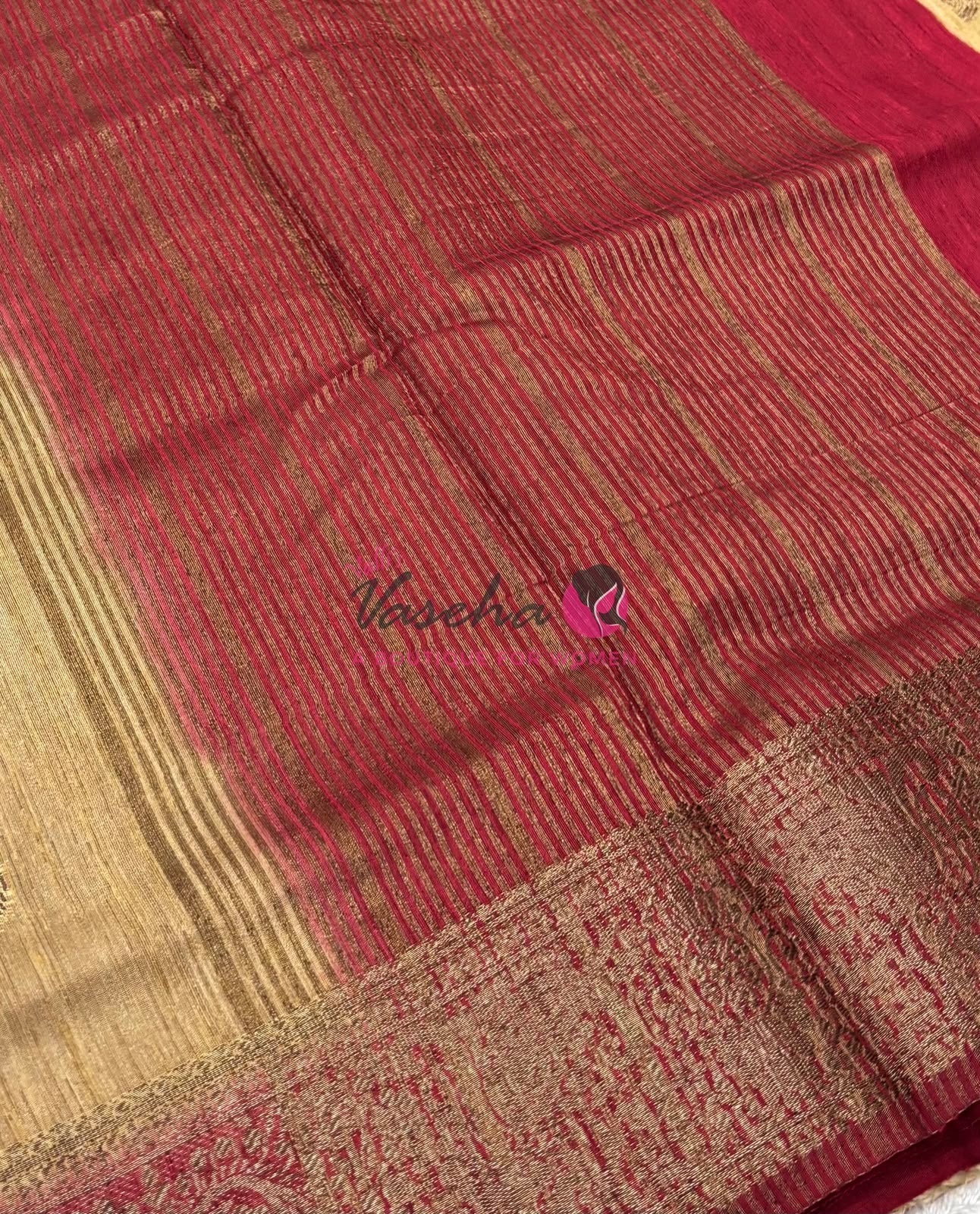 Bamboo Silk Saree- Cream with Maroon Shade - VVBSS016