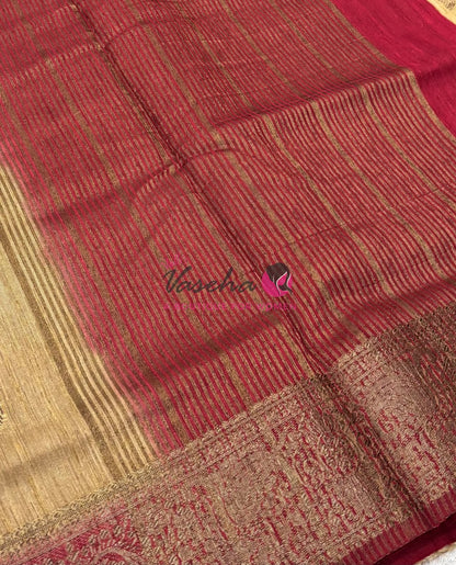 Bamboo Silk Saree- Cream with Maroon Shade - VVBSS016