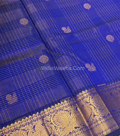 Pure Silk Cotton Saree - Vairavoosi checks - Mayil & Chakkaram - Blue Shade - VVMCV001