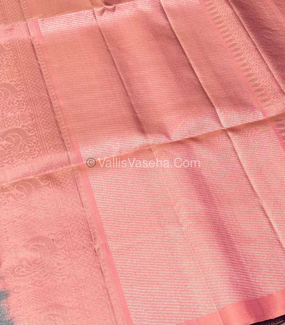 Pure Soft Silk Saree - Border Less  - Peacock Blue & Light Peach Combo - VVPSS055