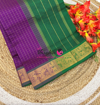 Semi Silk Cotton Saree - Checks Pattern - VVSSC019
