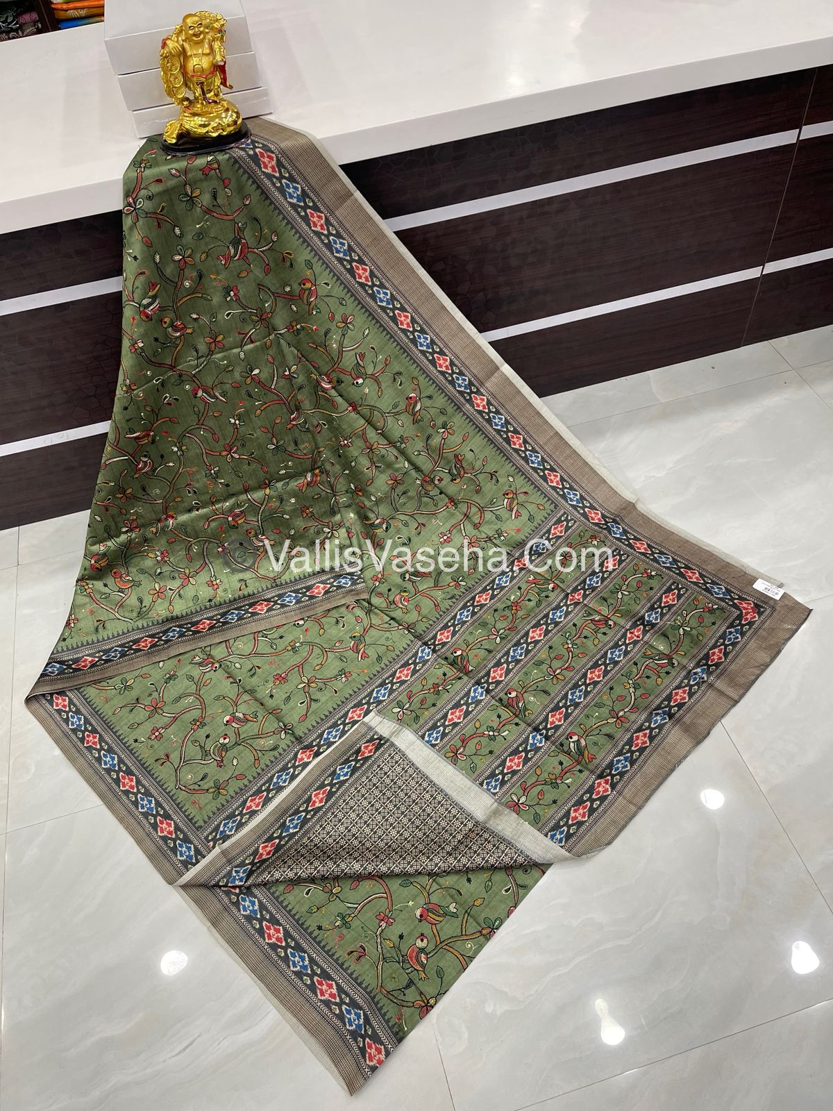 Semi Tussar - Kantha Work Embroidery - Green Shade - VVSTK001