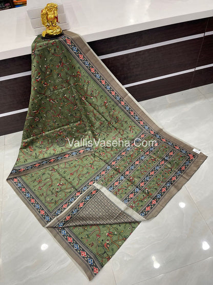 Semi Tussar - Kantha Work Embroidery - Green Shade - VVSTK001