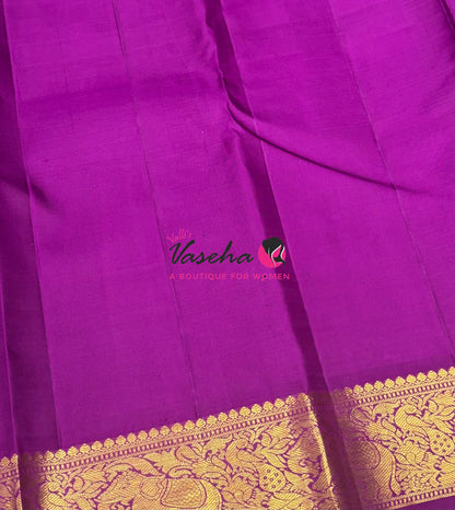 Pure Kanchipuram Silk Saree - Dual Tone Greenish Grey & Purple Combo - VVPS025