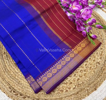 Semi Silk Cotton Saree - Blue With Red Shade - VVSSC005