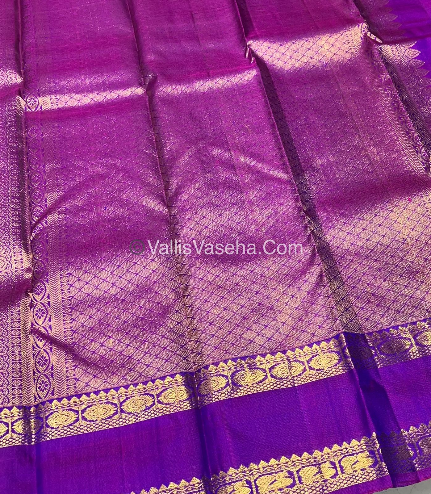 Pure Kanchipuram Silk Saree - Double Tone Peacock Blue with Purplish Pink Shade - VVPS014