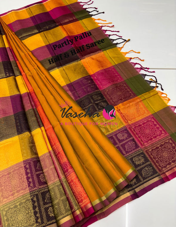 Pure Soft Silk Saree - Partly Pallu -  Half & Half Saree - VVPSS088