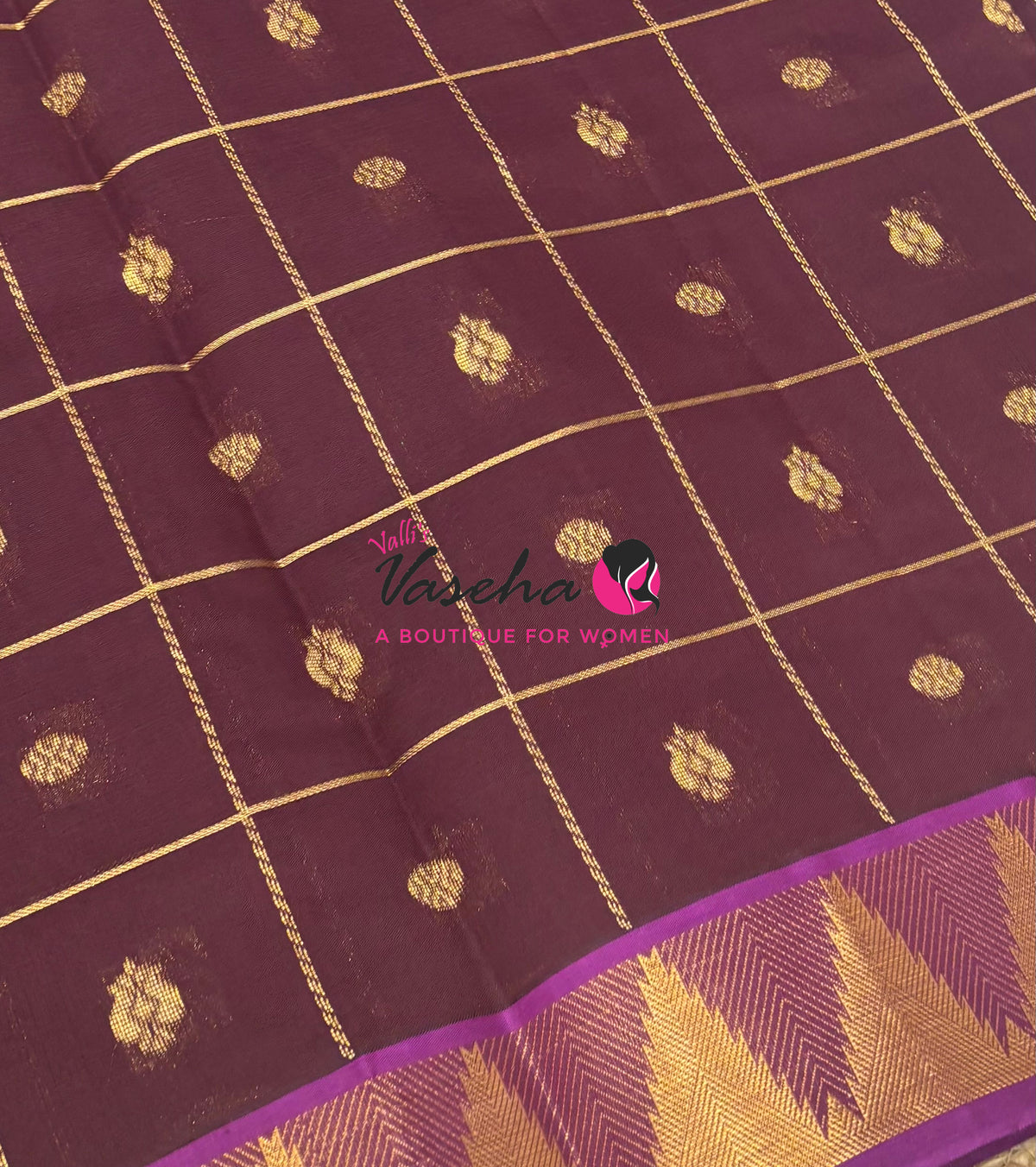 Semi Silk Cotton Saree - Checked Pattern with Butta  - VVSSC013