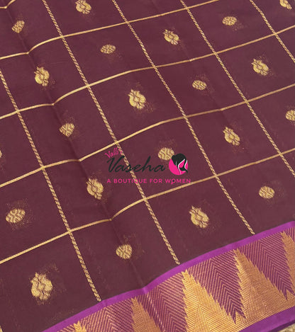 Semi Silk Cotton Saree - Checked Pattern with Butta  - VVSSC013