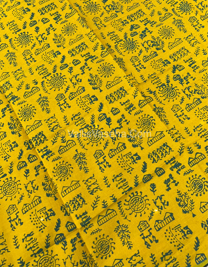 South Mixed Cotton - Mirror Work Embroidery - Green With Yellow - VVPCM002