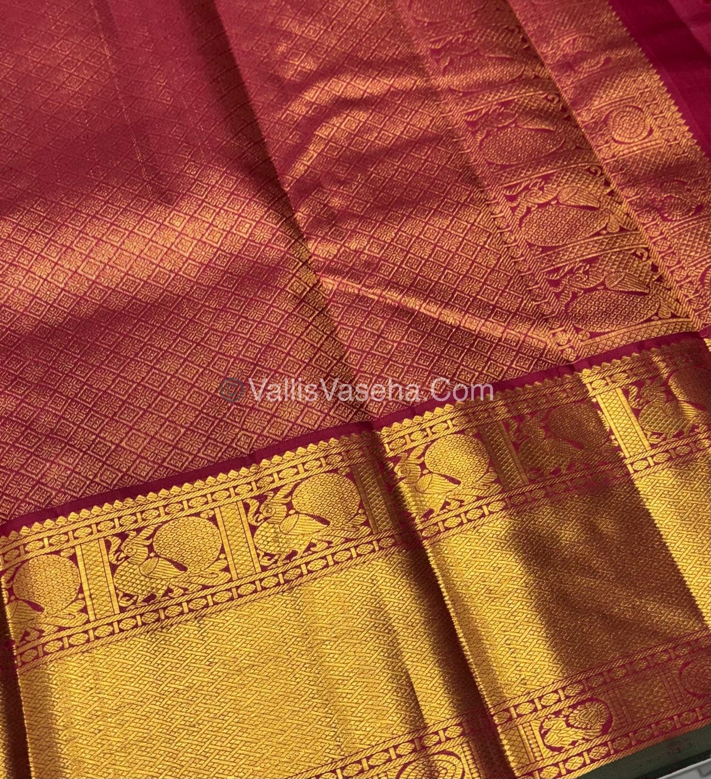 Pure Vintage Korvai Kanchipuram Silk Saree - Mango Yellow & Maroon Combo - VVPS038