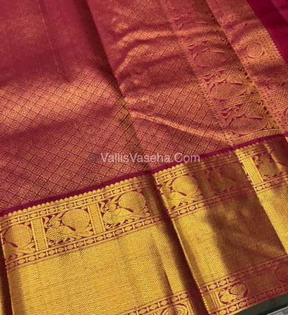 Pure Vintage Korvai Kanchipuram Silk Saree - Mango Yellow & Maroon Combo - VVPS038