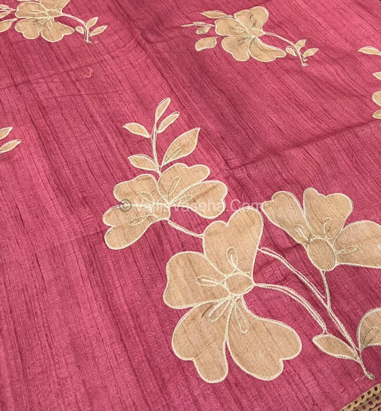 Semi Raw Silk with embroidery work - VVSRS001