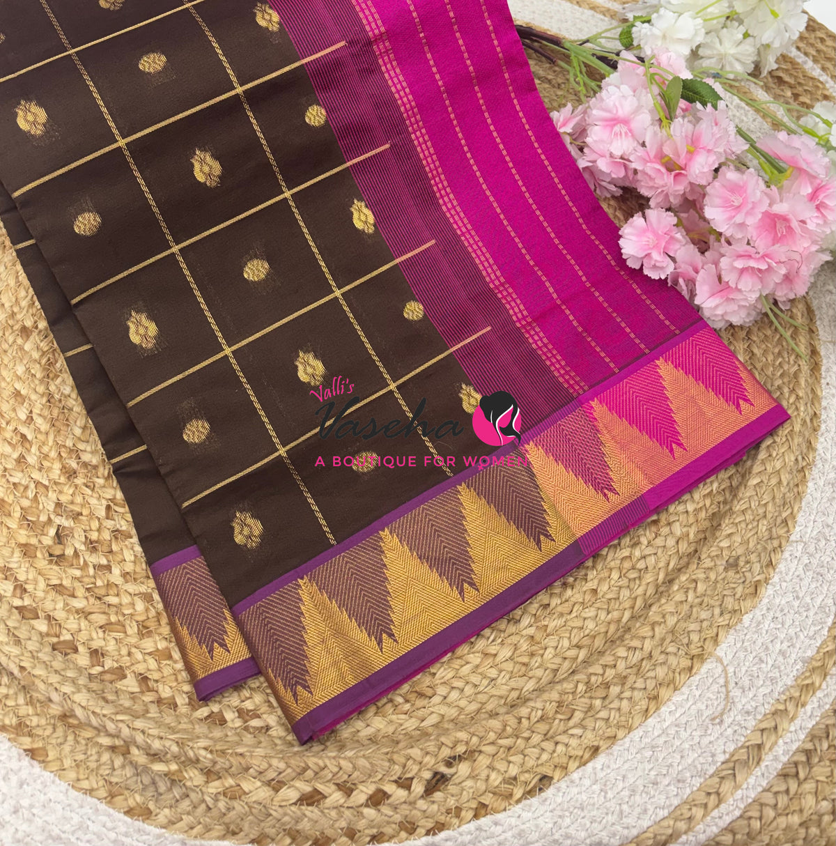 Semi Silk Cotton Saree - Checked Pattern with Butta  - VVSSC013