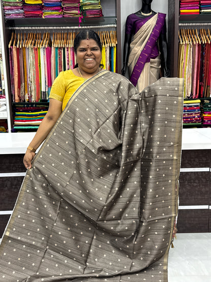 Semi Matka Tussar Silk Saree - Tie & Dye pattern - Grey Shade - VVSMT001