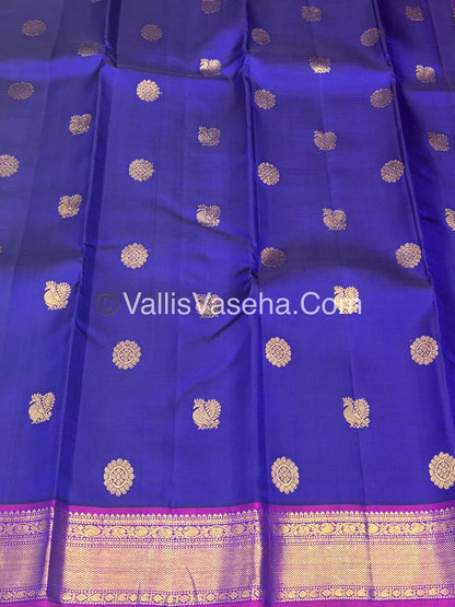 Pure Kanchipuram Silk Saree - Blue & Purple Combo - VVPS025