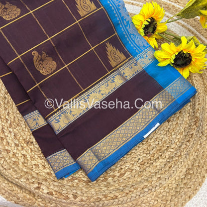 Pure Silk Cotton Saree - Brown with Blue- VVPSC012
