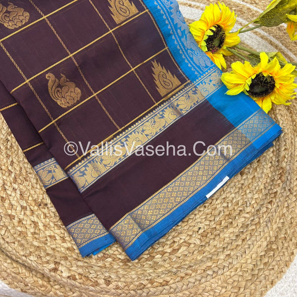 Pure Silk Cotton Saree - Brown with Blue- VVPSC012