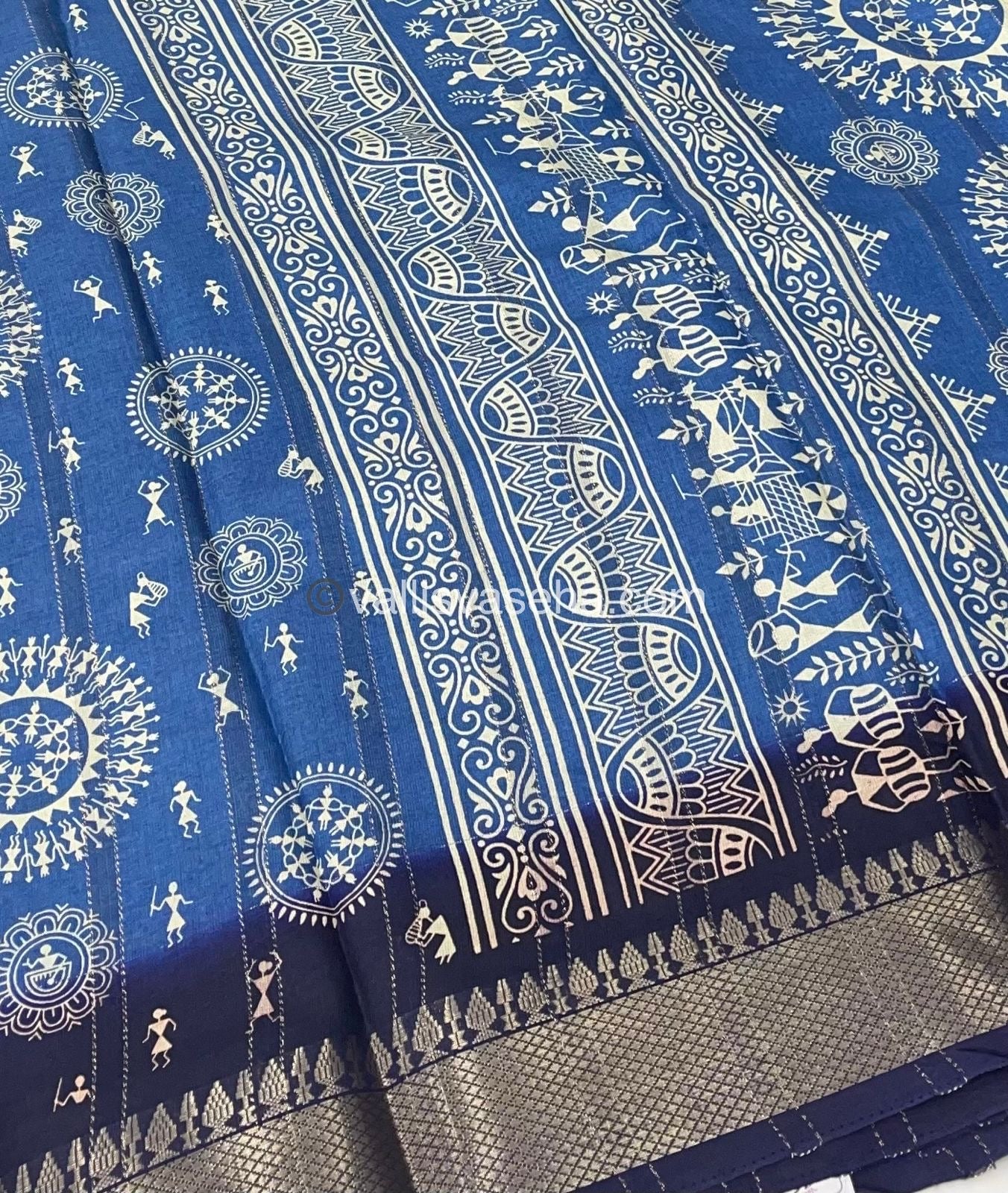 Chanderi Mixed Cotton Saree - Varli Prints - VVMCV001