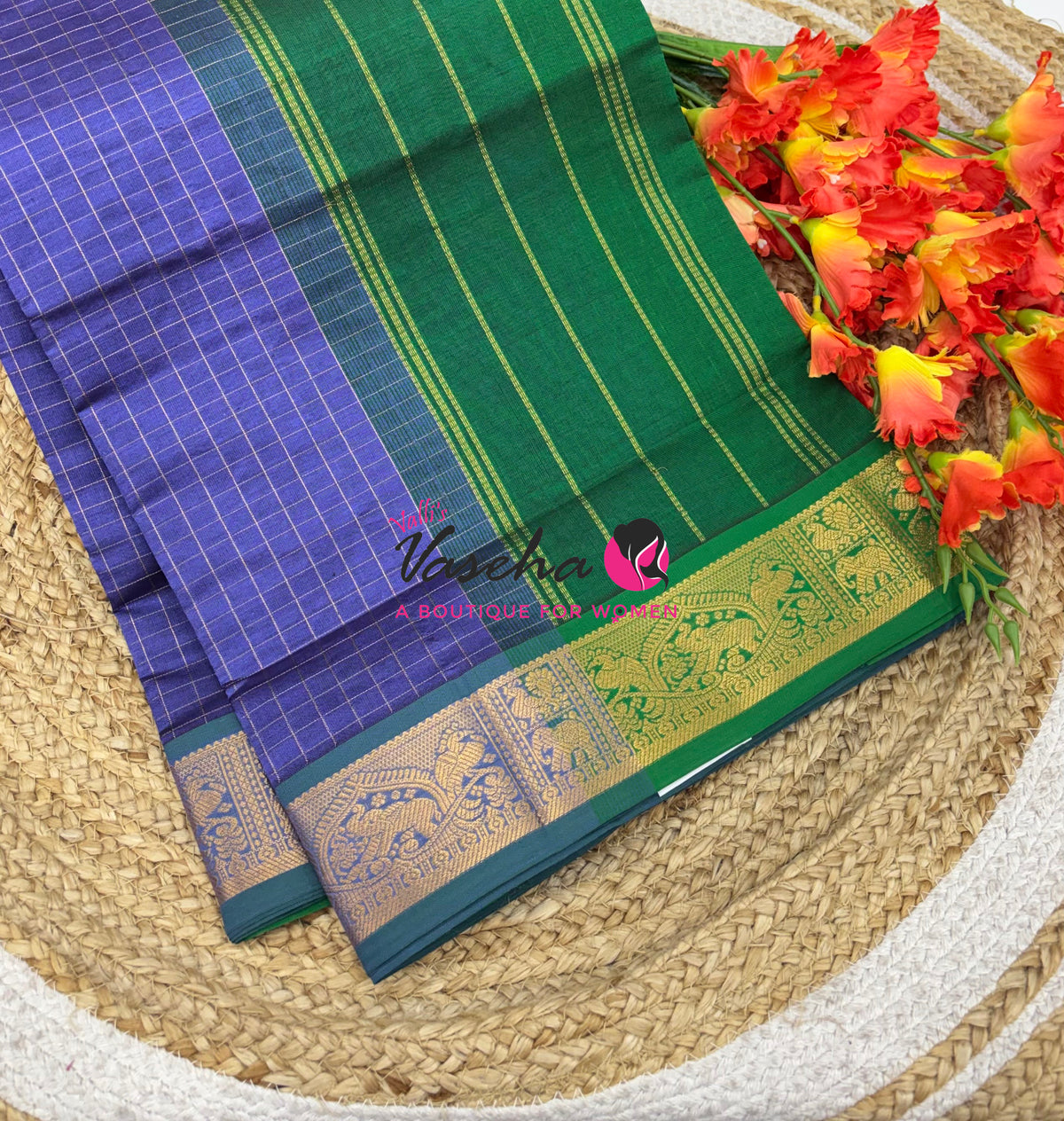 Semi Silk Cotton Saree - Checks Pattern - VVSSC019