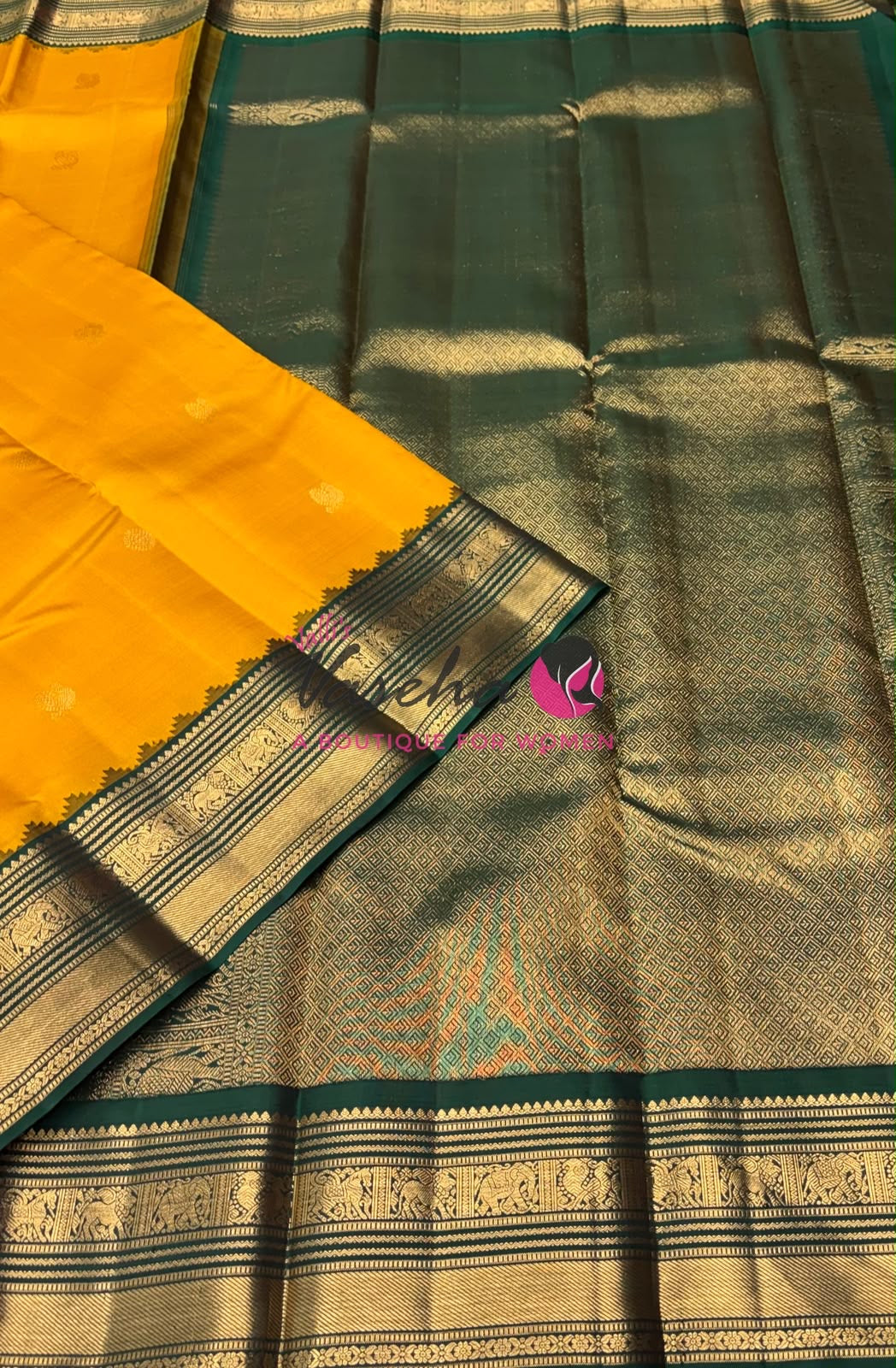 Pure Vintage Korvai Kanchipuram Silk Saree - Yellow & Green Combo - VVPS046